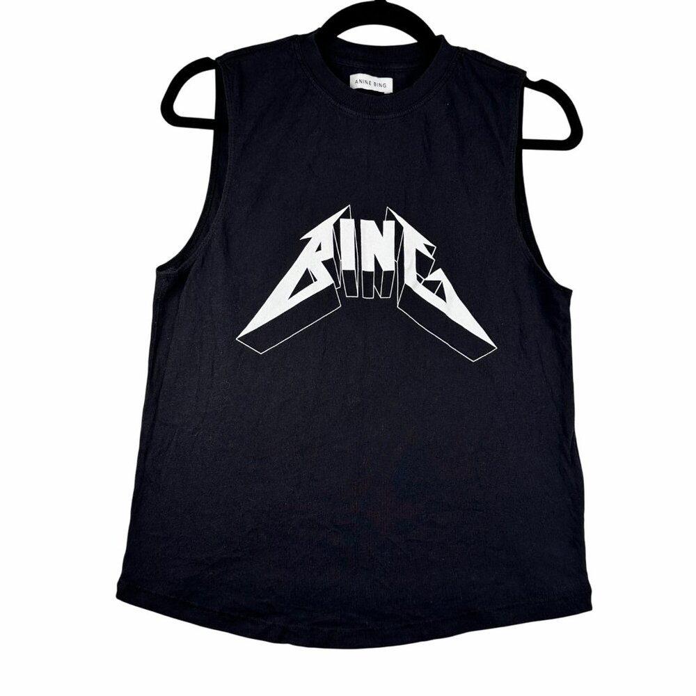 Anine Bing Lennon Black Logo Muscle Tank-Organic Cotton Sz Small Embroider Logo - Picture 1 of 8